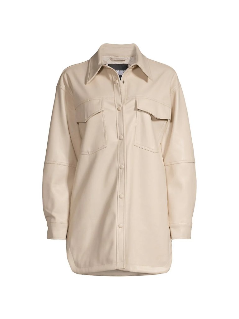 Apparis Riley Vegan Leather Shirt Shacket Peyote Cream Oversized Button Down